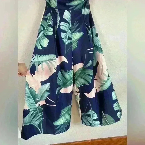 Lulu's Rainforest Blooms Navy Blue Print Strapless Midi Jumpsuit Women's Large - Picture 7 of 13
